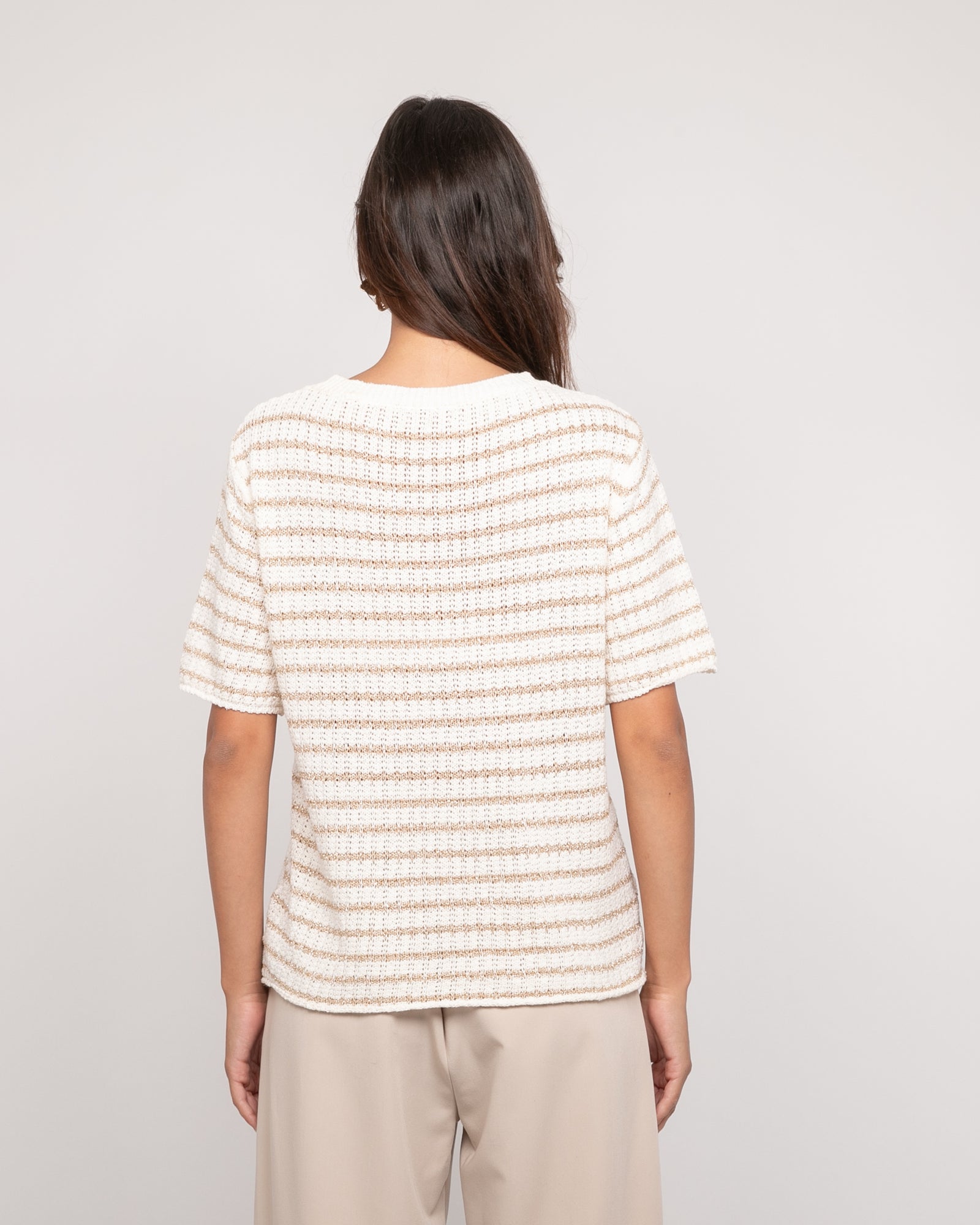 Pull manches courtes rayures lurex KIZAIA