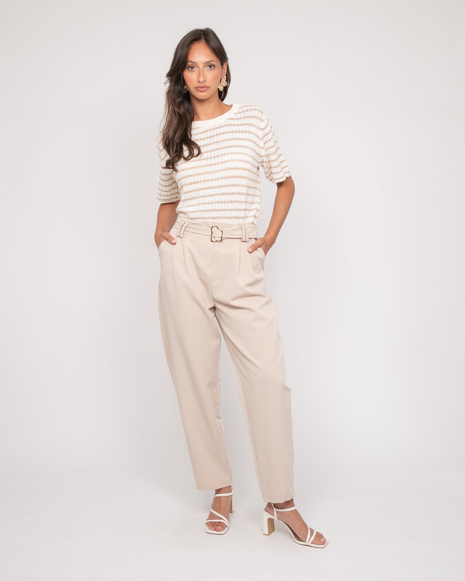 Pull manches courtes rayures lurex KIZAIA