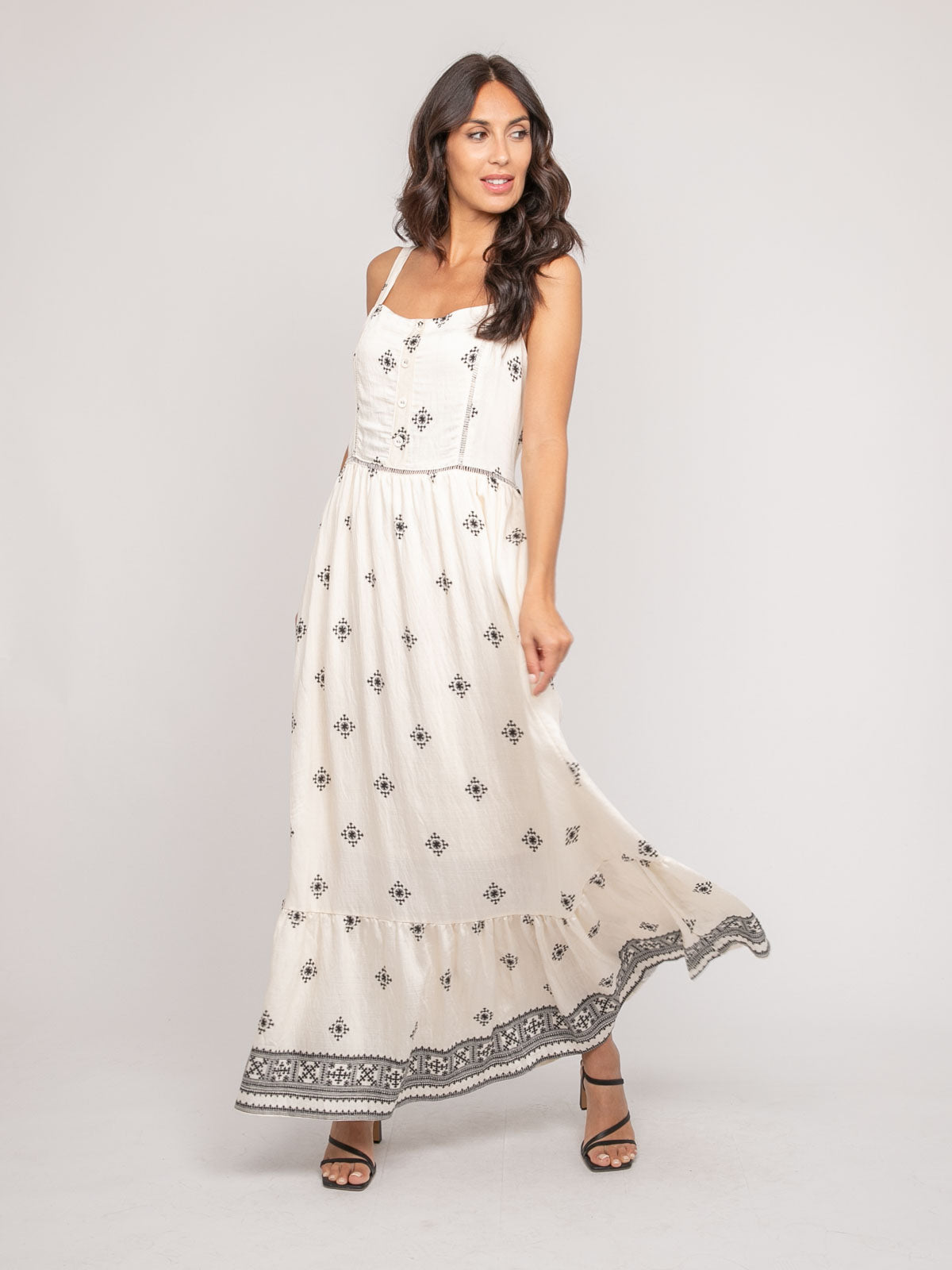 Robe longue bretelles avec motif ILKANIE