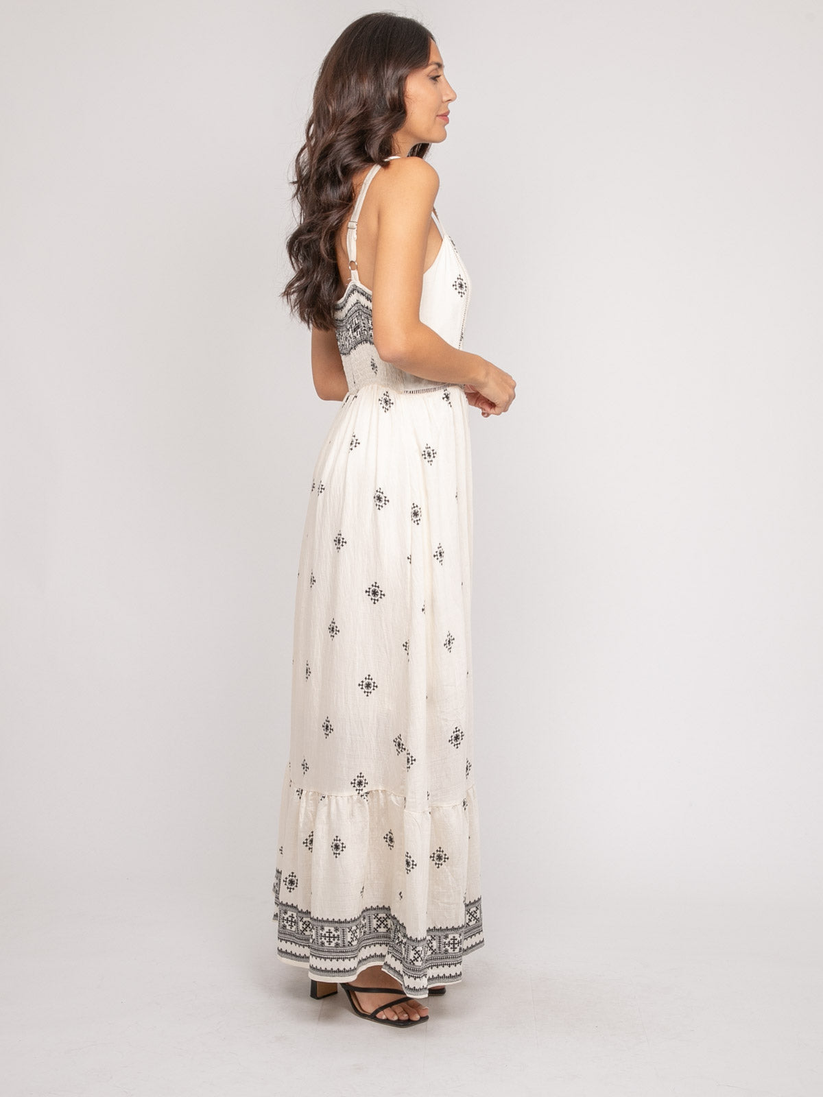 Robe longue bretelles avec motif ILKANIE