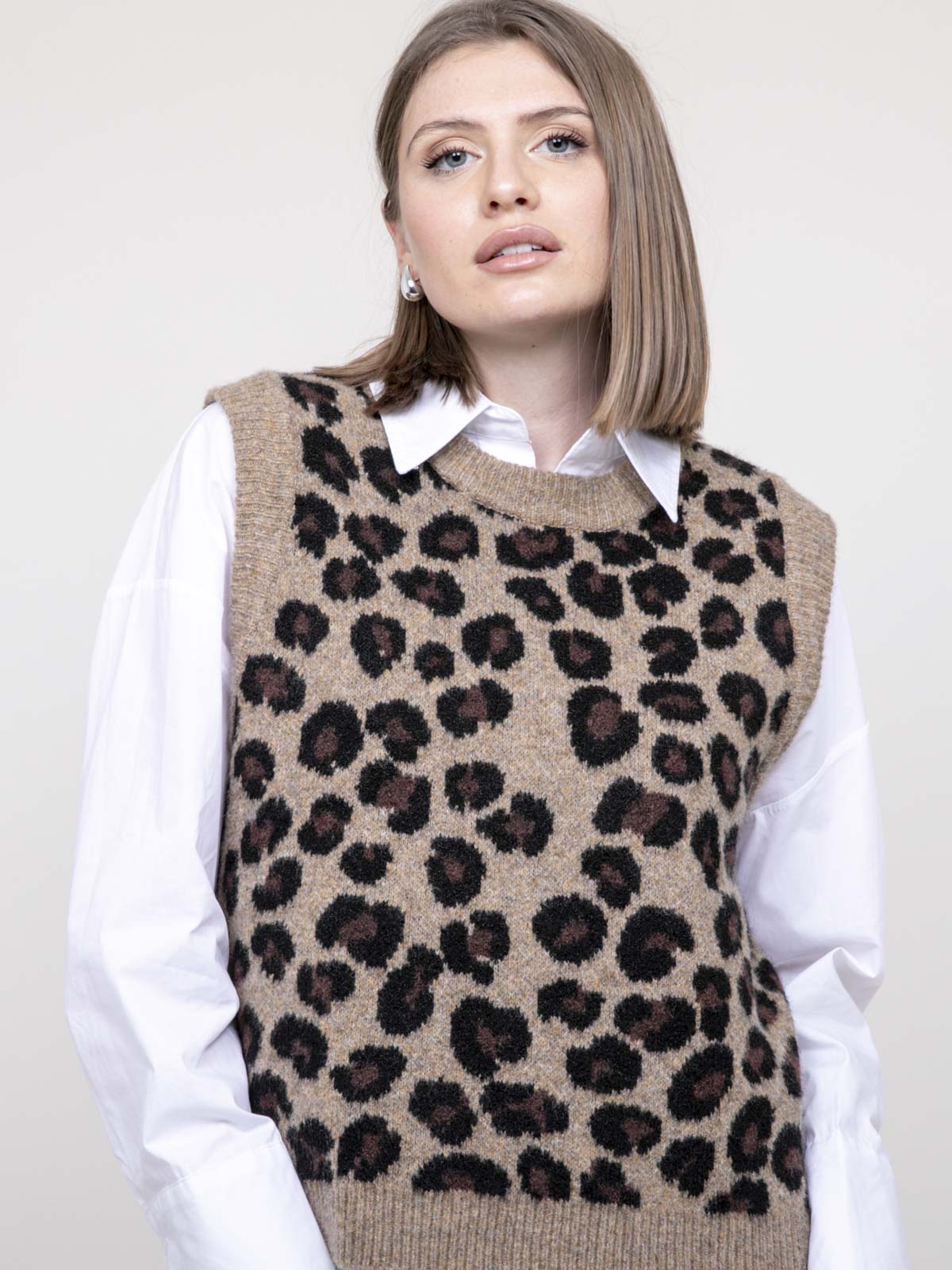 Pull sans manche léopard KURTINA