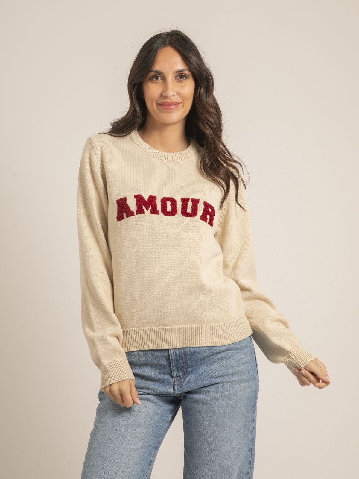 Pull col rond pur coton message KOURI