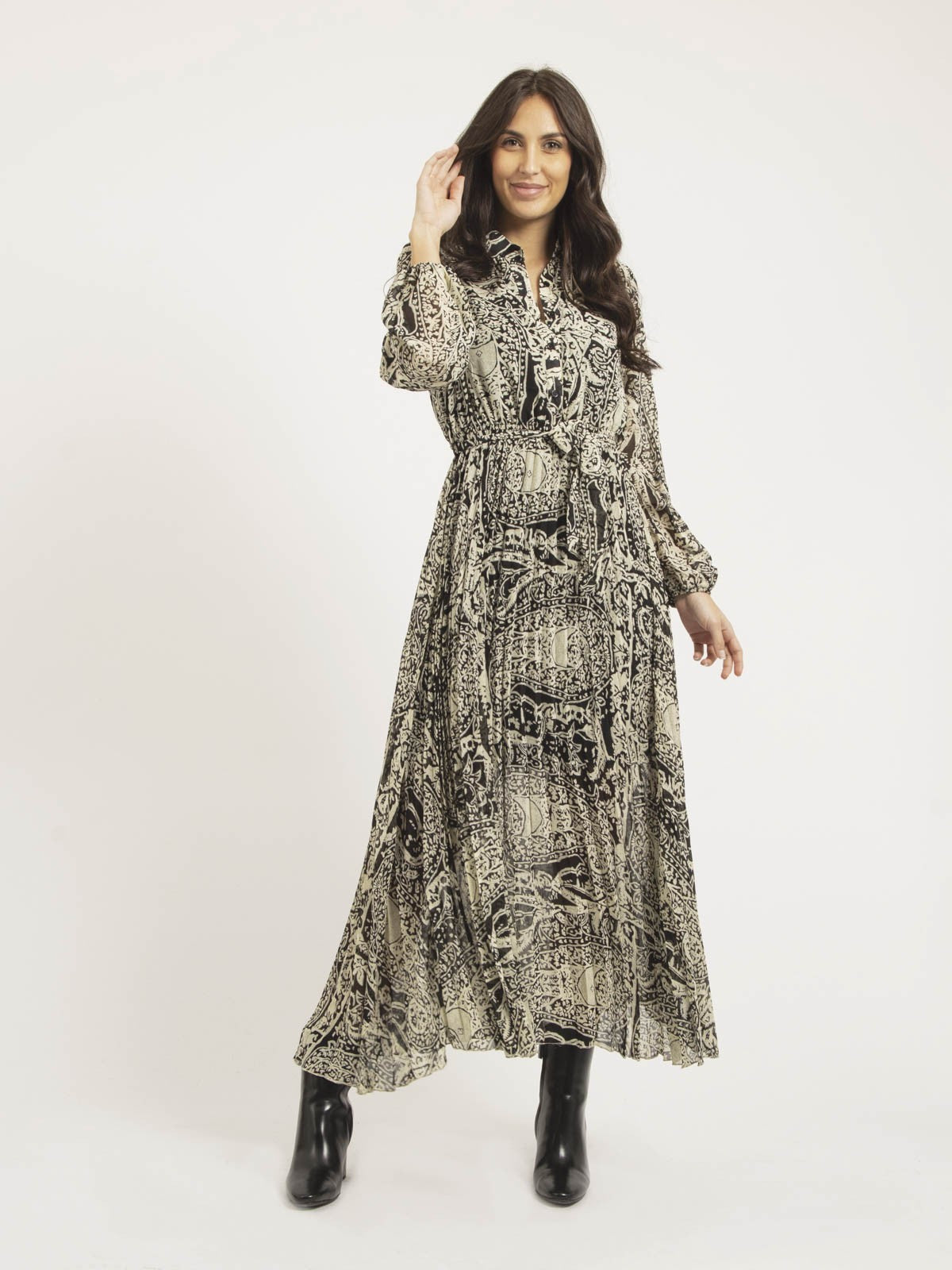 Robe longue plissée motifs INASSIA