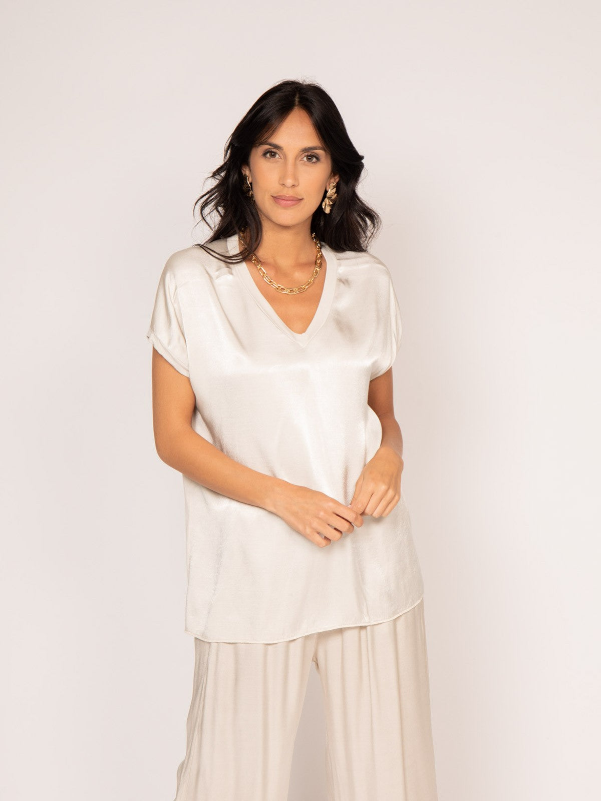 T-shirt col V satin FENTA