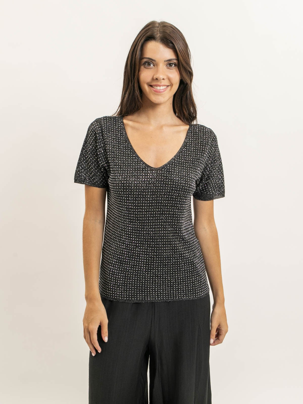 Top manches courtes lurex et strass FERALI