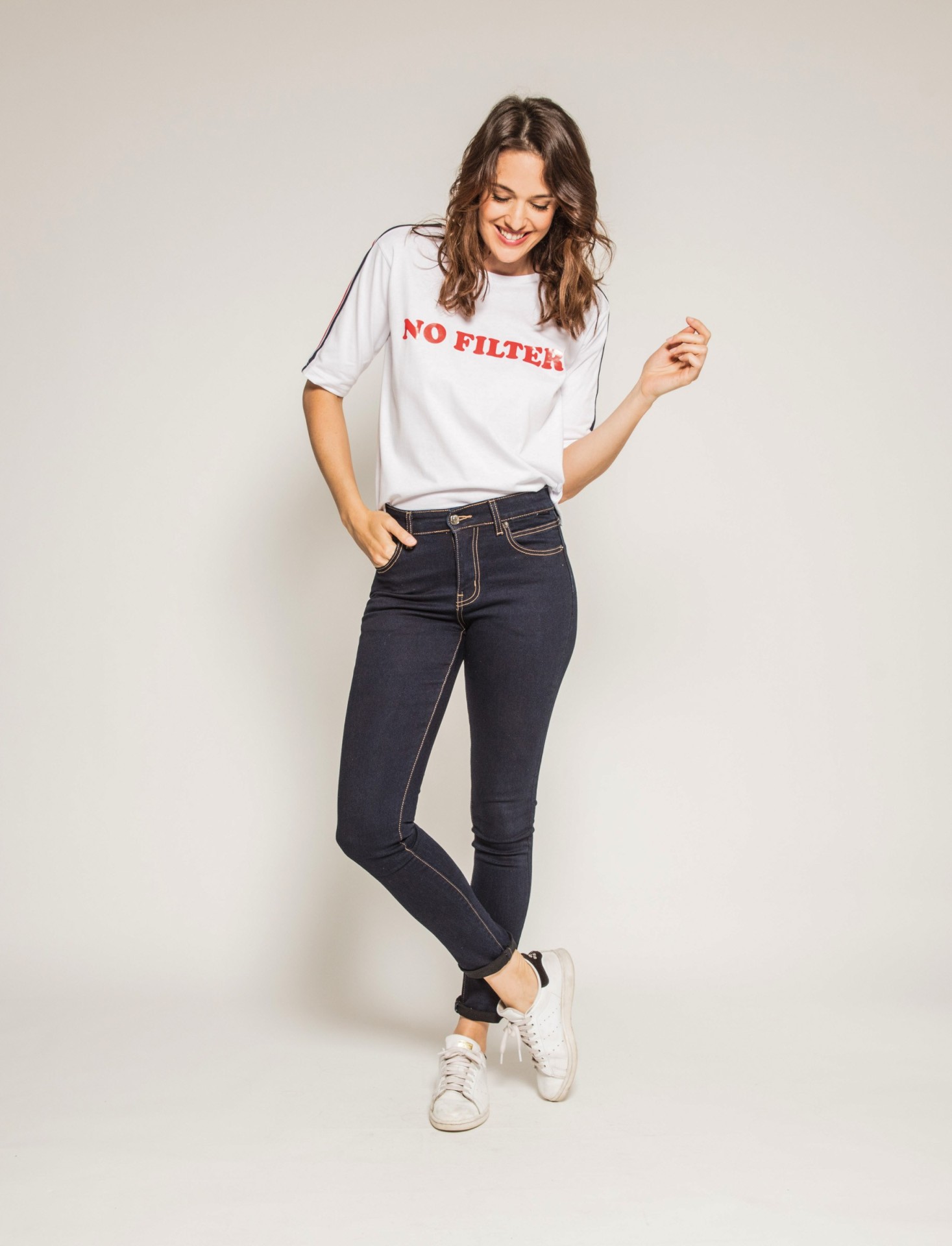 T-shirt col rond manches courtes message cropped FAUSTINE