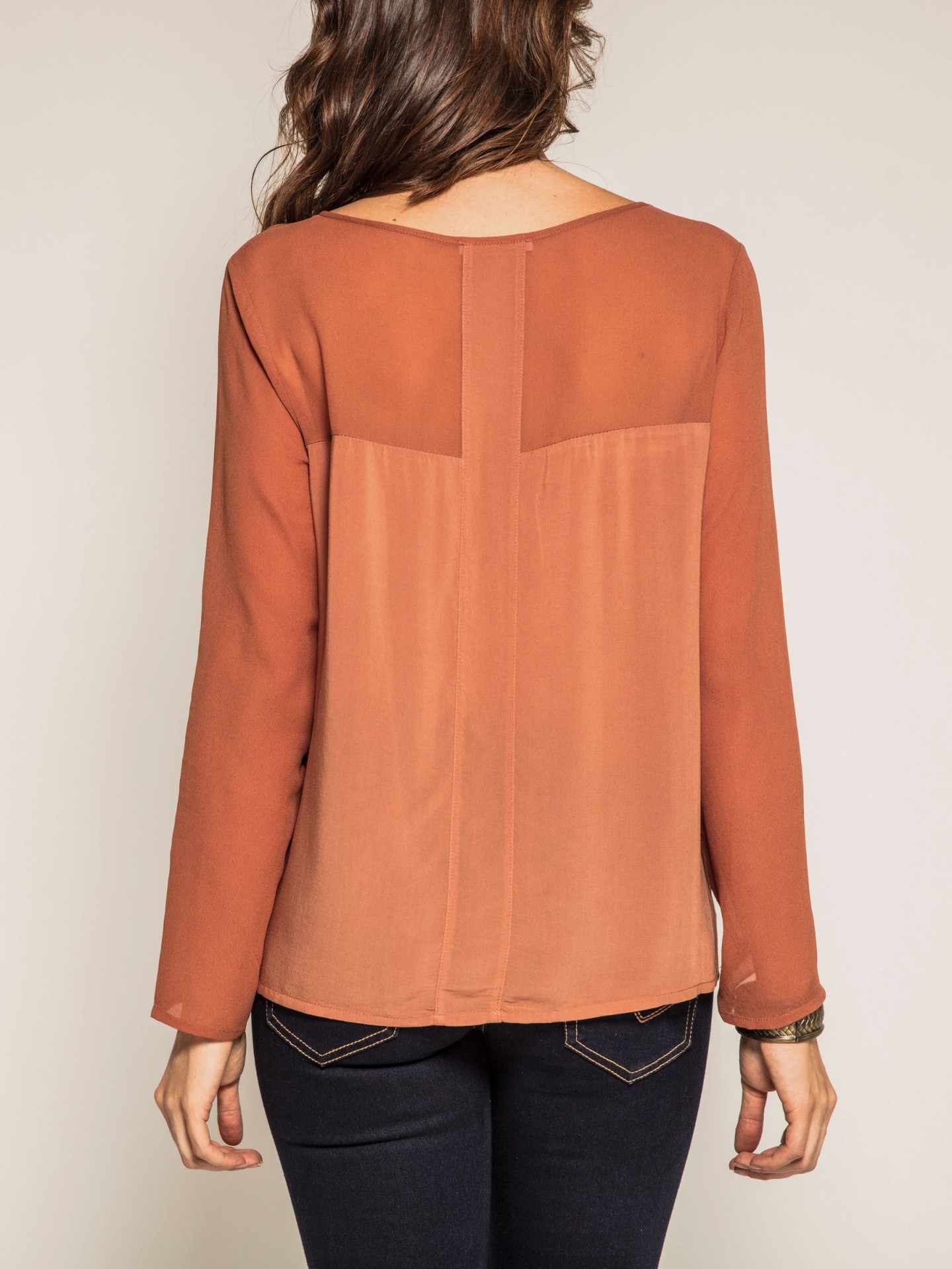 Blouse col rond manches longues bimatière ORIANE