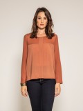 Blouse col rond manches longues bimatière ORIANE