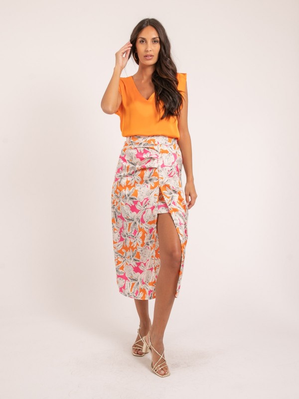 Jupe midi motifs XAMA - Rose