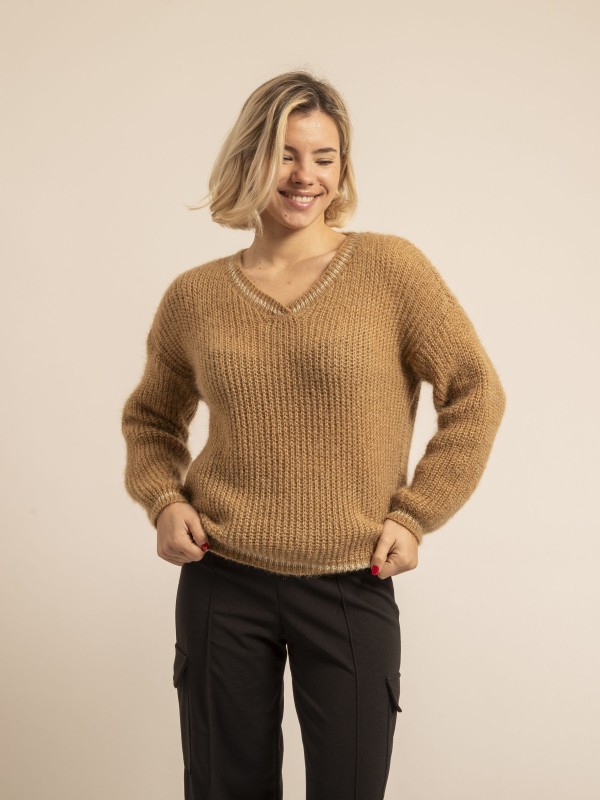 Pull col V KARLITA - Beige