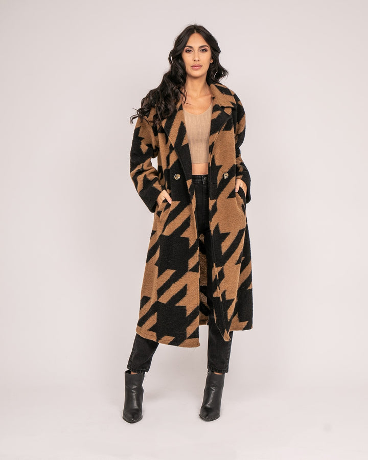 Manteau long pied-de-poule URIO