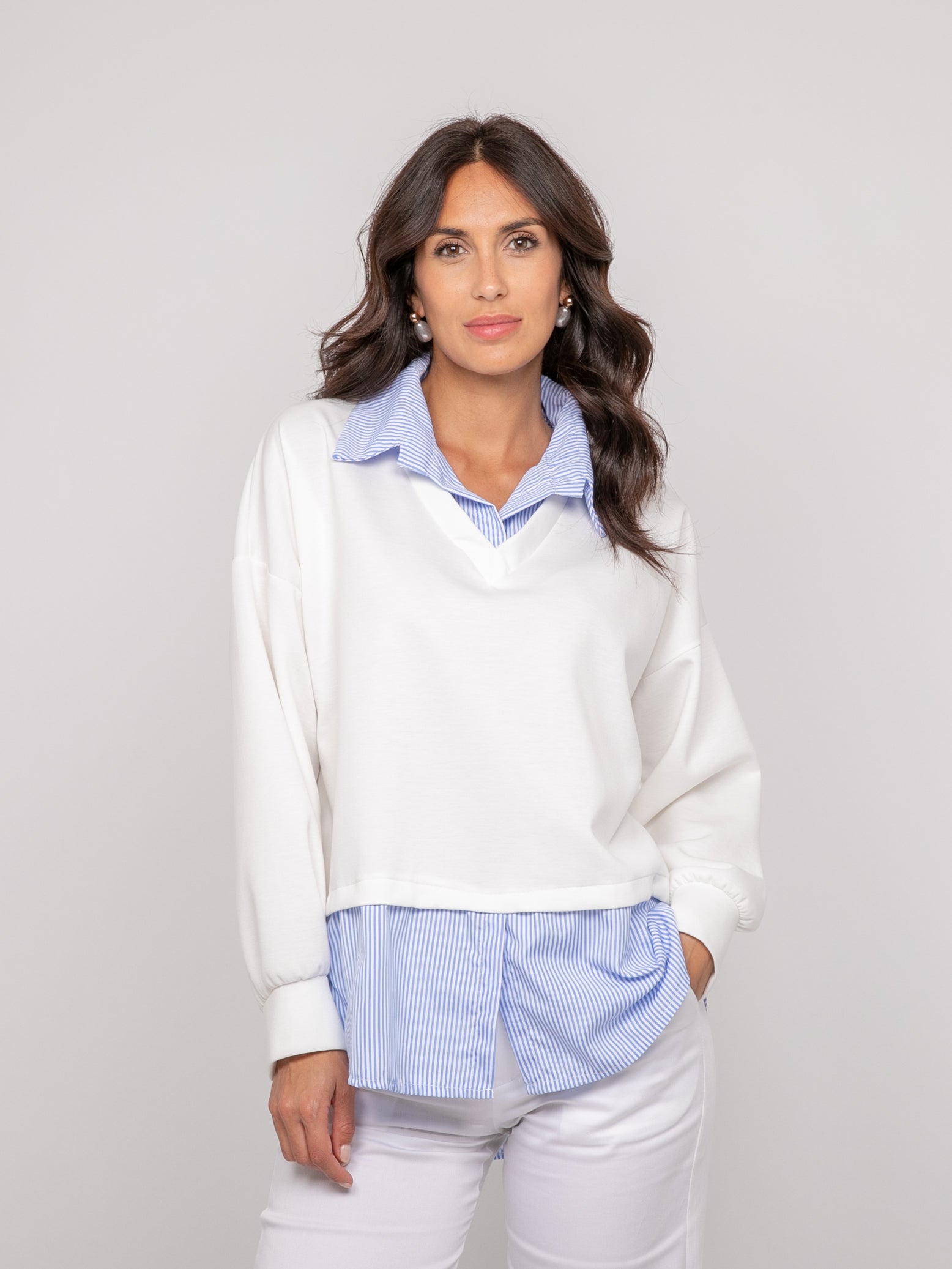 Sweat-shirt avec chemise rayures YEVANE