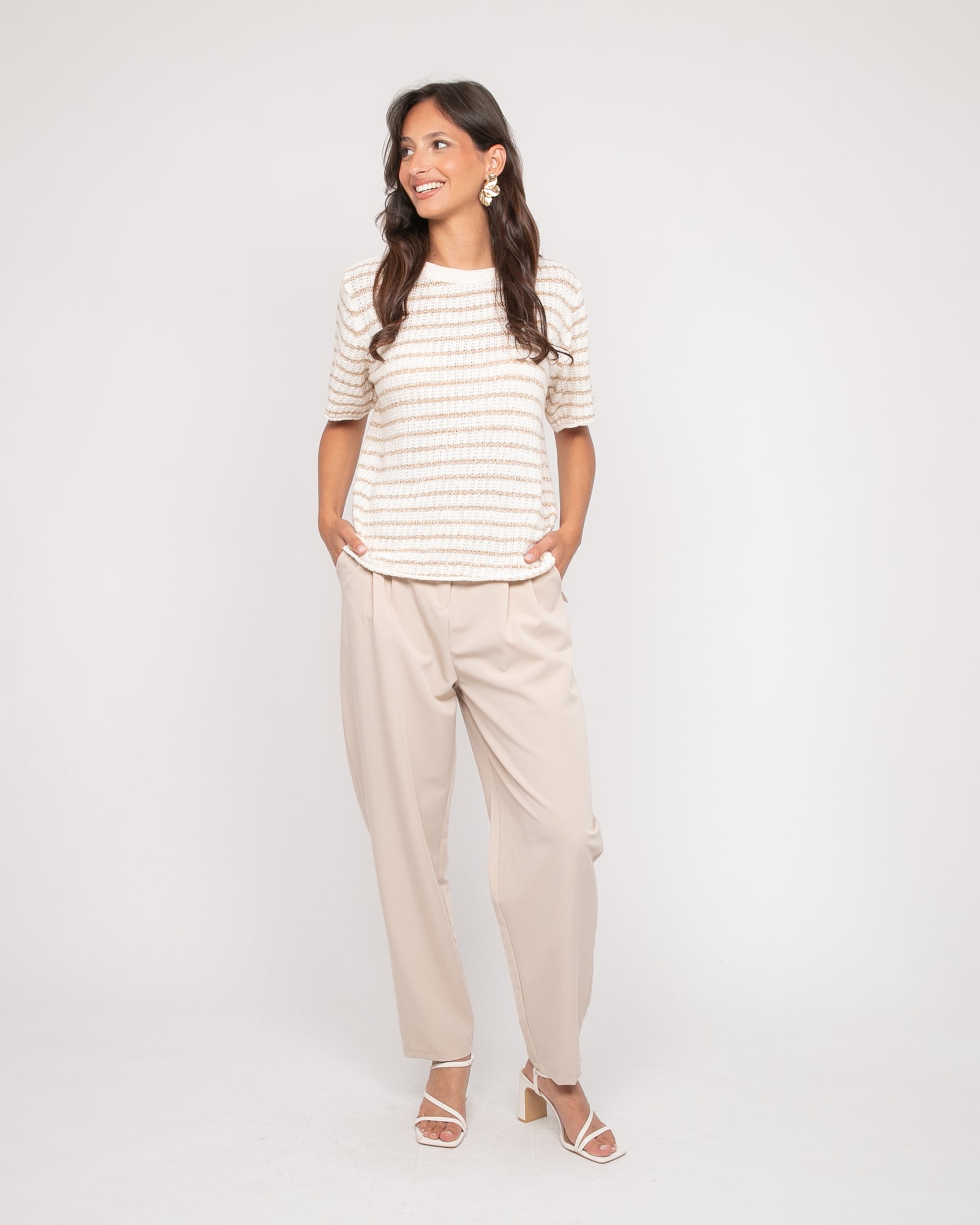 Pull manches courtes rayures lurex KIZAIA