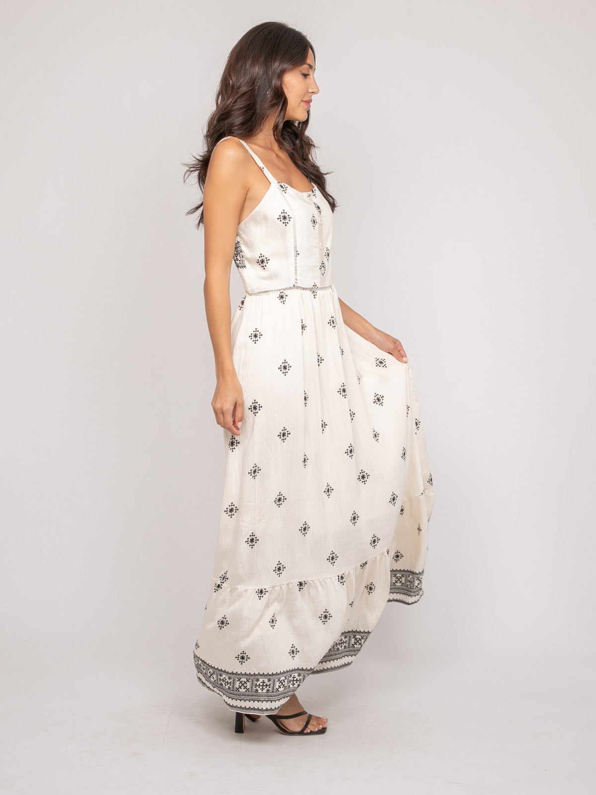 Robe longue bretelles avec motif ILKANIE