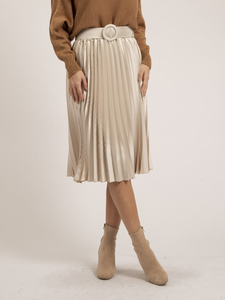 Jupe mi-longue plissée satin et ceinture XOLIA
