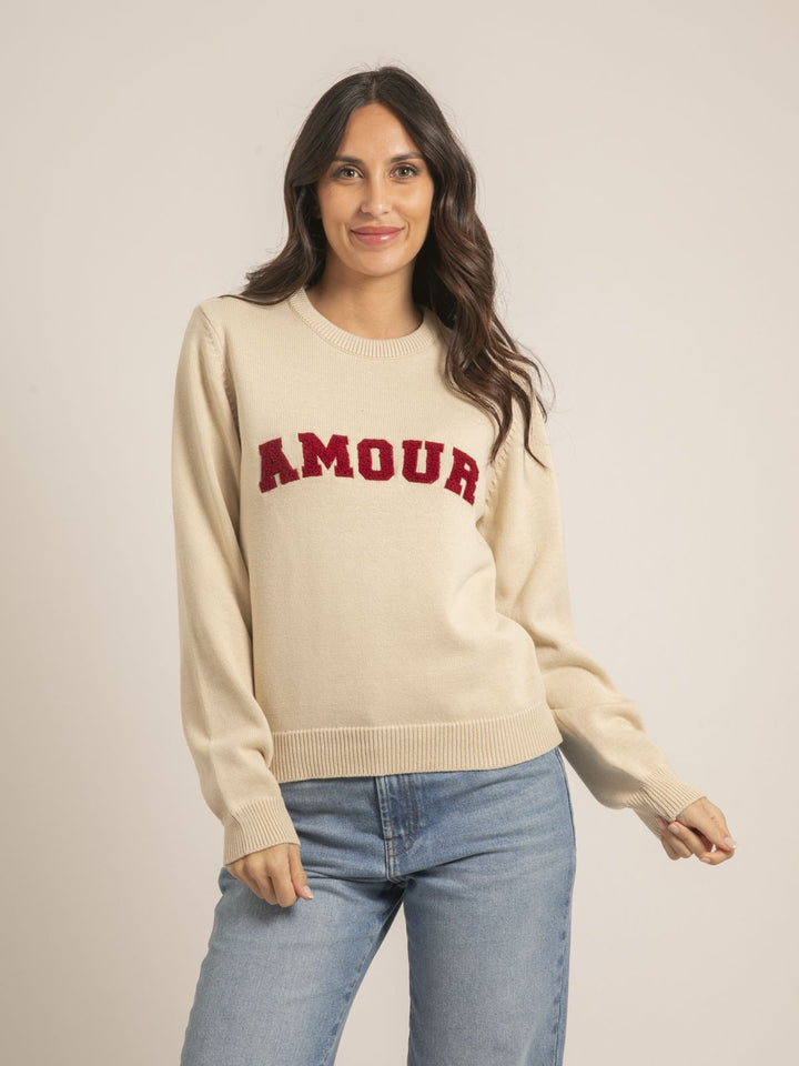 Pull col rond pur coton message KOURI