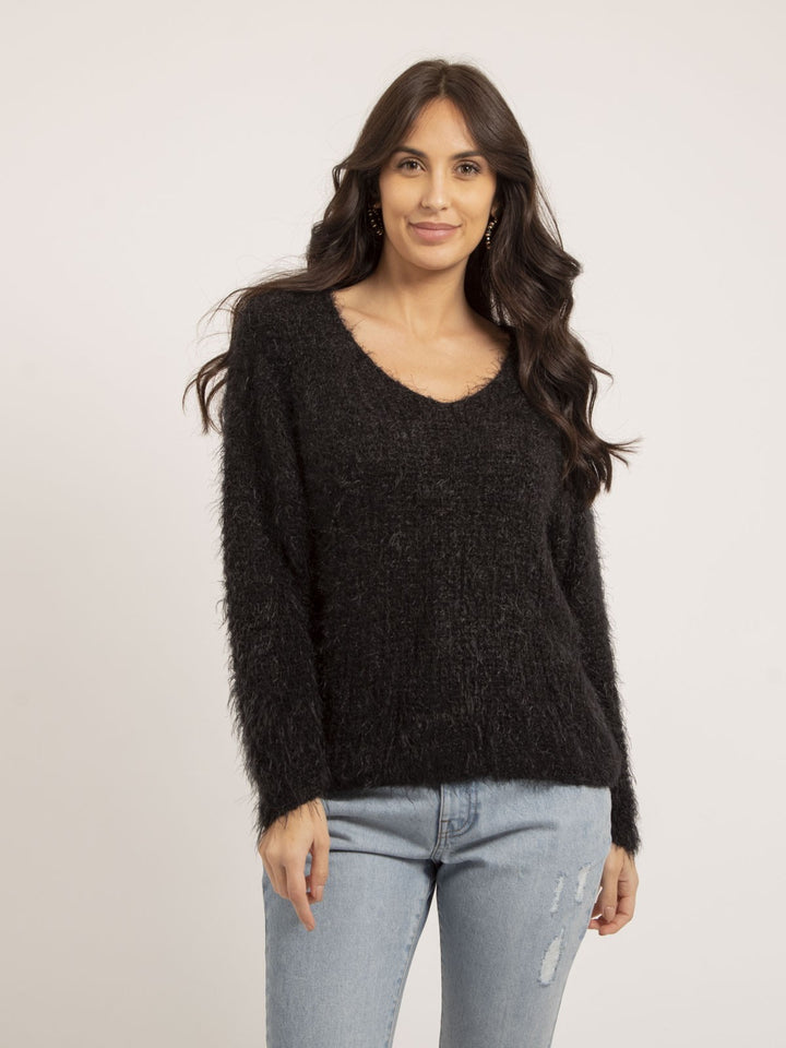 Pull col V maille chenille KRISTINA