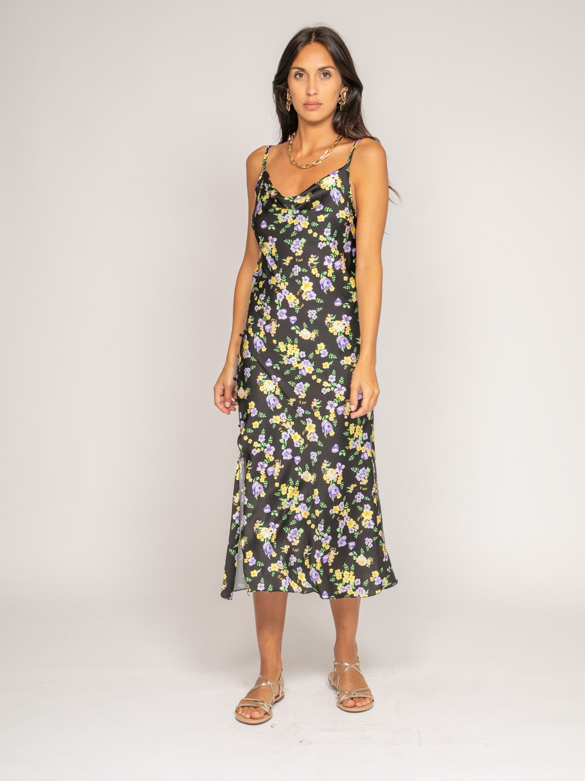 Robe midi motifs satin INZOU