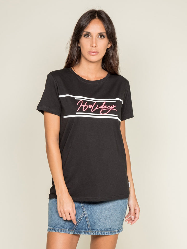 T-shirt col rond message FOLIDAY