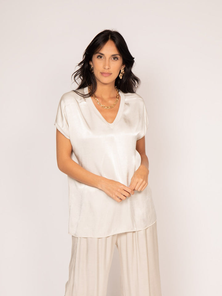T-shirt col V satin FENTA
