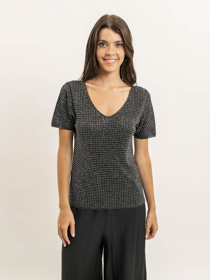 Top manches courtes lurex et strass FERALI
